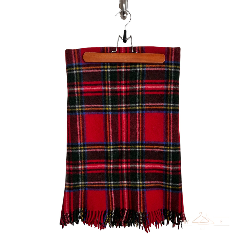Gammatex Made in Italy 100% Wool Red Plaid Throw Blanket Fringed